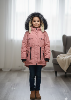 جاكيت كتان للأطفال مبطن فرو 5136 - زهر