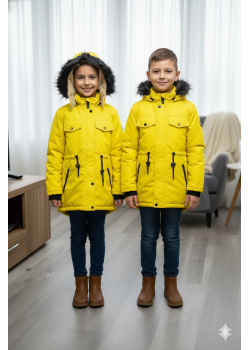 جاكيت كتان للأطفال مبطن فرو 5136 - اصفر