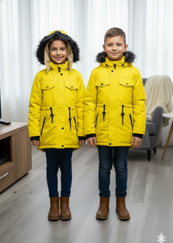 جاكيت كتان للأطفال مبطن فرو 5136 - اصفر