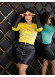Occasion Outfit with Leather Skirt and Velvet Blouse - Code 1017 - yellow
