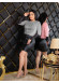 Occasion Outfit with Leather Skirt and Velvet Blouse - Code 1017 - gray