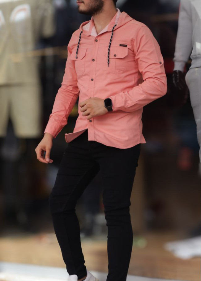 Düğmeli Keten Erkek Gömleği - Model 2400 - Pembe