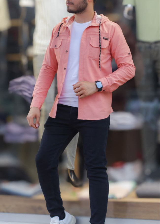 Düğmeli Keten Erkek Gömleği - Model 2400 - Pembe
