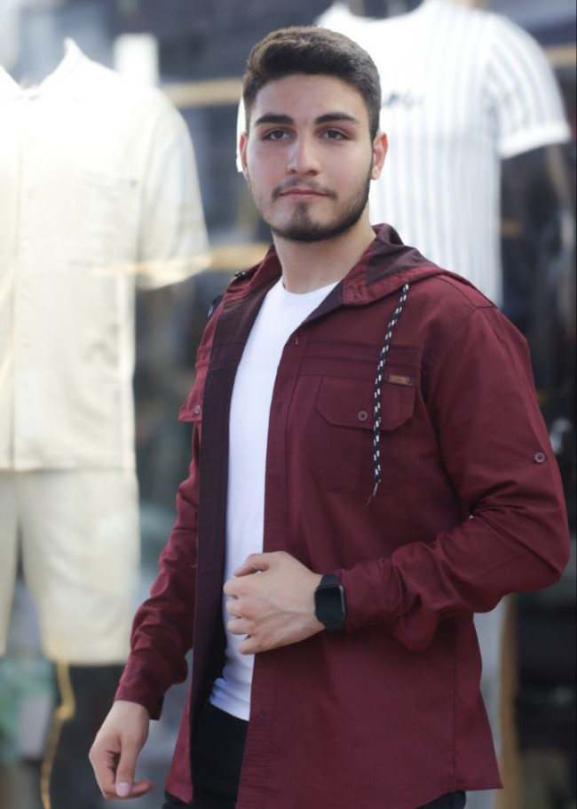 Düğmeli Keten Erkek Gömleği - Model 2400 - Bordo