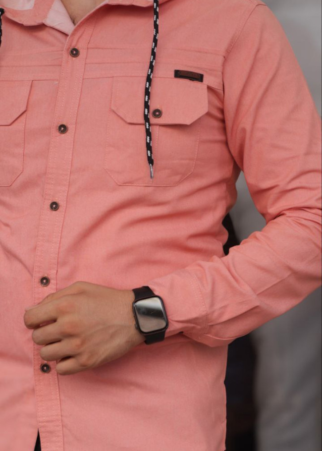 Düğmeli Keten Erkek Gömleği - Model 2400 - Pembe