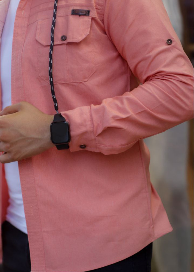 Düğmeli Keten Erkek Gömleği - Model 2400 - Pembe