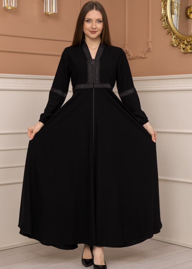 Diamond Stone V-Neck Frilly Women  Abaya 676 - lilac