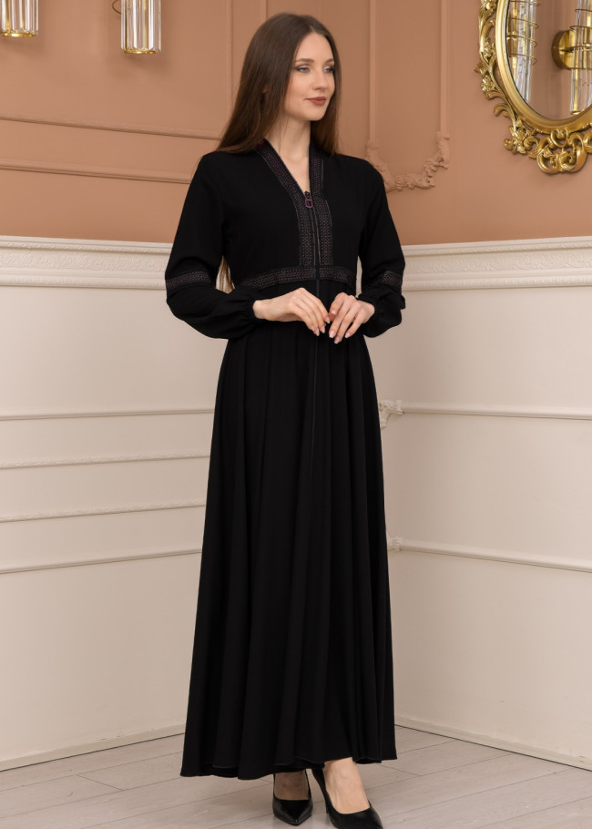 Diamond Stone V-Neck Frilly Women  Abaya 676 - lilac