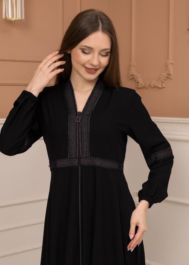 Diamond Stone V-Neck Frilly Women  Abaya 676 - lilac