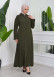 Zippered Simple Hijab Abaya 619 Haki