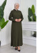 Zippered Simple Hijab Abaya 619 Haki