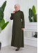 Zippered Simple Hijab Abaya 619 Haki
