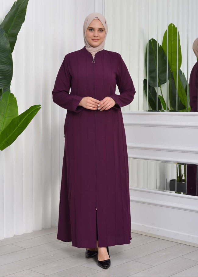 Zippered Simple Hijab Abaya 619 mor