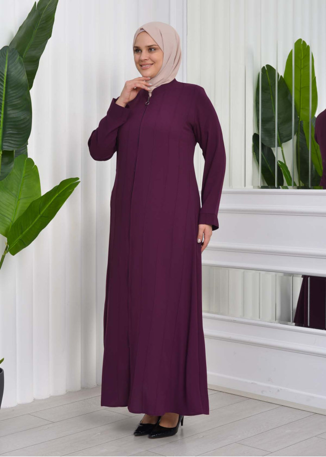 Zippered Simple Hijab Abaya 619 mor