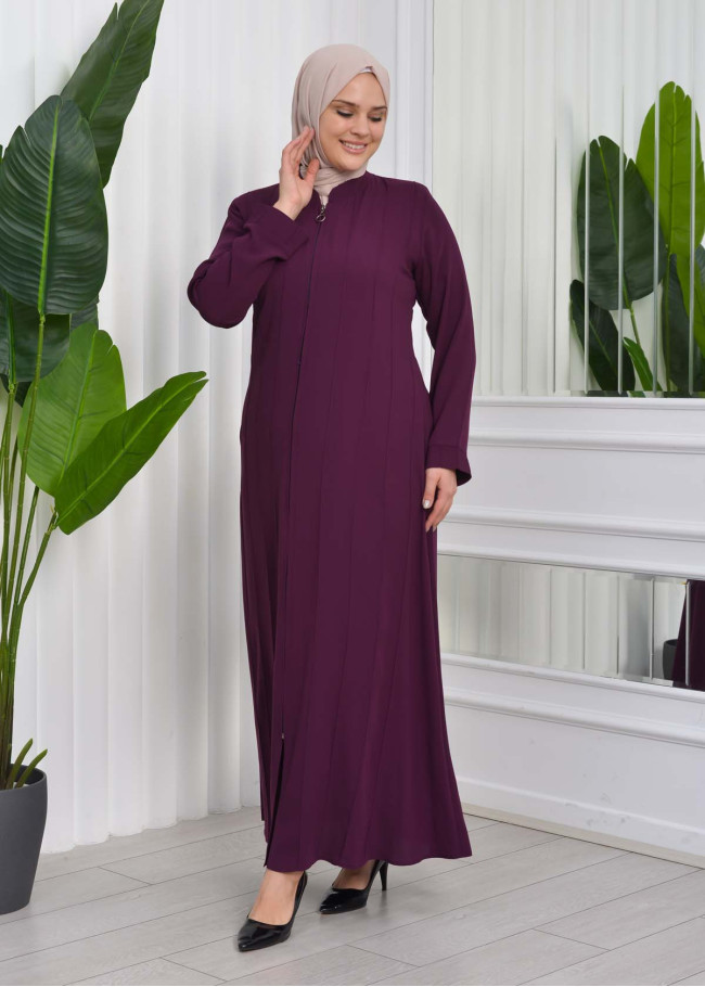 Zippered Simple Hijab Abaya 619 mor