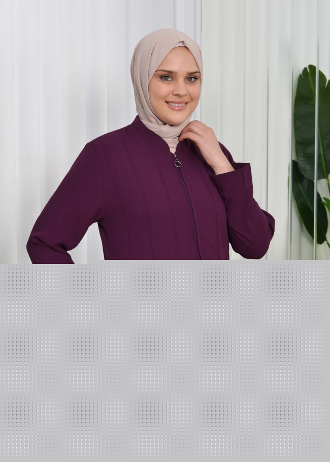 Zippered Simple Hijab Abaya 619 mor