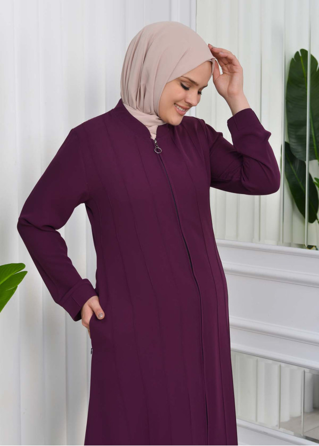 Zippered Simple Hijab Abaya 619 mor