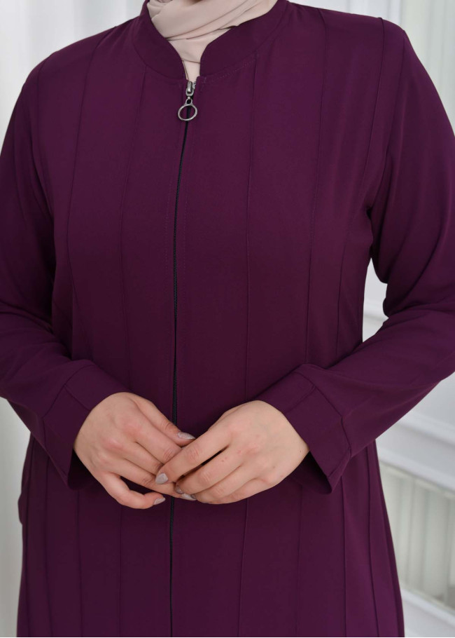 Zippered Simple Hijab Abaya 619 mor