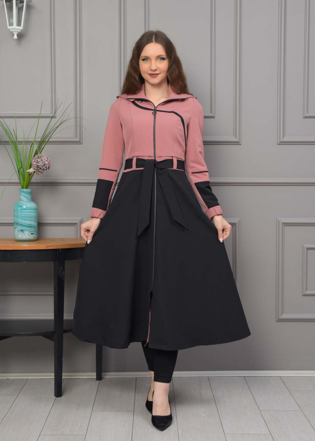 Modest Tow Colored Linen Trench Coat 1223 - pink