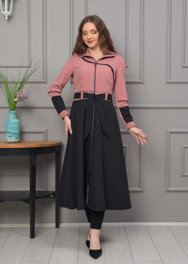 Modest Tow Colored Linen Trench Coat 1223 - pink