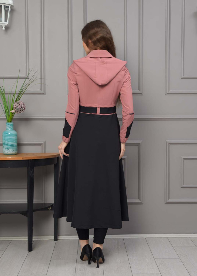 Modest Tow Colored Linen Trench Coat 1223 - pink