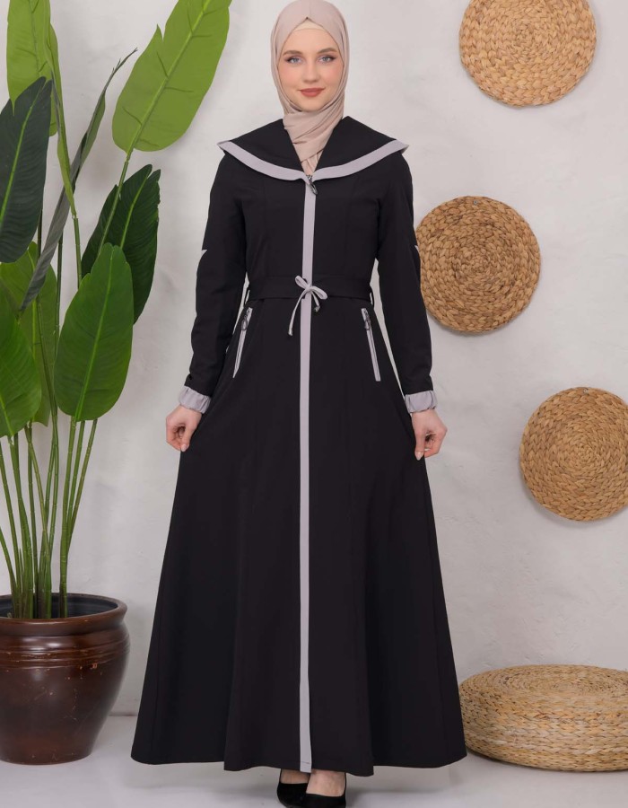 Modest linen  trench coat 1221 Siyah