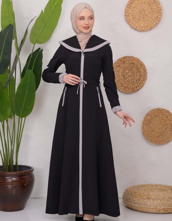 Modest linen  trench coat 1221 Siyah