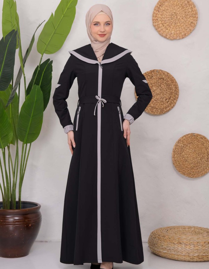 Modest linen  trench coat 1221 Siyah