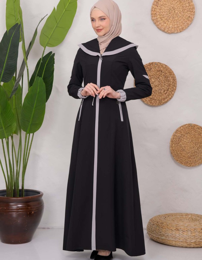 Modest linen  trench coat 1221 Siyah