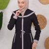 Modest linen  trench coat 1221 Siyah