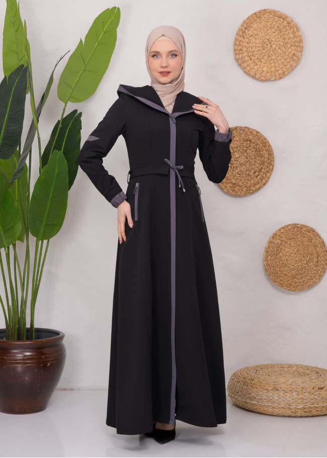 Modest linen  trench coat 1221 Koyu Antrasit