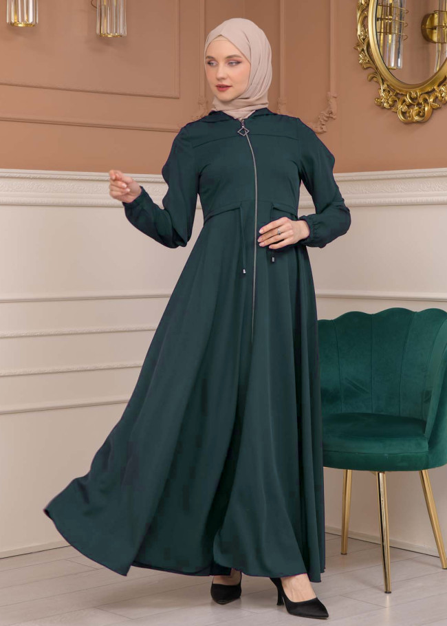 Modest Abaya With Flared Sleeve Detail 677 - green