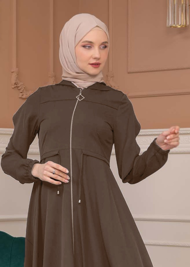 Modest Abaya With Flared Sleeve Detail 677 - brown