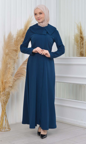 مانطو حجاب نسائي ياقة عريضة 1201 - تركواز