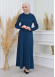 ZIPPERED PLEATED COLLAR WOMAN'S HIJAB LONG TOPCOAT 1201 Turkuaz