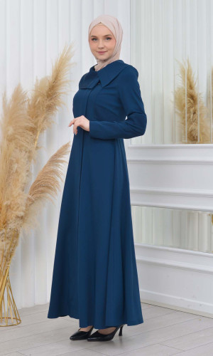 مانطو حجاب نسائي ياقة عريضة 1201 - تركواز