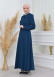 ZIPPERED PLEATED COLLAR WOMAN'S HIJAB LONG TOPCOAT 1201 Turkuaz