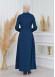 ZIPPERED PLEATED COLLAR WOMAN'S HIJAB LONG TOPCOAT 1201 Turkuaz