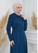 ZIPPERED PLEATED COLLAR WOMAN'S HIJAB LONG TOPCOAT 1201 Turkuaz