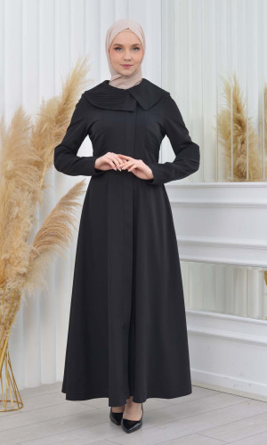 مانطو حجاب نسائي ياقة عريضة 1201 - اسود
