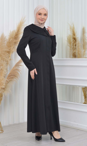 مانطو حجاب نسائي ياقة عريضة 1201 - اسود