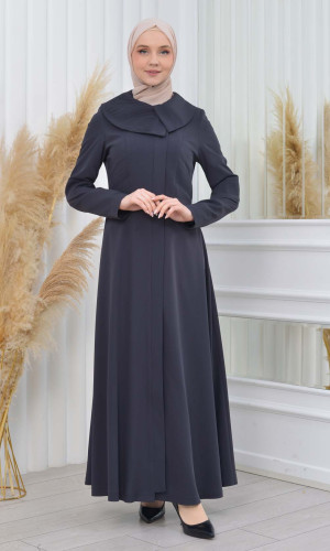 مانطو حجاب نسائي ياقة عريضة 1201 - حديدي