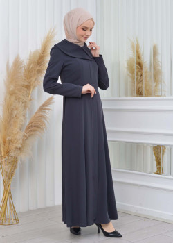 مانطو حجاب نسائي ياقة عريضة 1201 - حديدي
