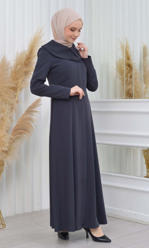 مانطو حجاب نسائي ياقة عريضة 1201 - حديدي