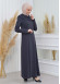 ZIPPERED PLEATED COLLAR WOMAN'S HIJAB LONG TOPCOAT 1201 koyu gri