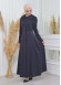 ZIPPERED PLEATED COLLAR WOMAN'S HIJAB LONG TOPCOAT 1201 koyu gri