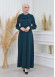 ZIPPERED PLEATED COLLAR WOMANS HIJAB LONG TOPCOAT 1201 - khaki