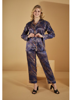 بجامة كحلي ساتان معرقة 3-1091 - كحلي