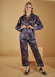 Navy blue Night Leaves Satin Pajamas 1091-3 - deep blue