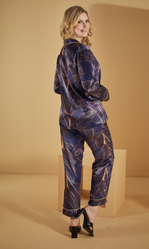 بجامة كحلي ساتان معرقة 3-1091 - كحلي